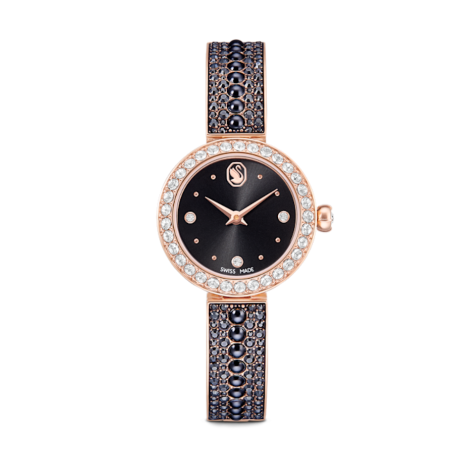 Resim Matrix pearl bangle Saat, İsviçre Üretimi, Kristal bileklik, Siyah, Pembe altın rengi yüzey