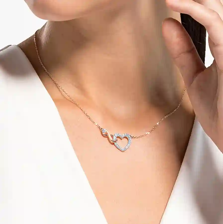 Resim Swarovski Infinity Kolye, Sonsuzluk ve kalp, Beyaz, Karışık metal yüzey