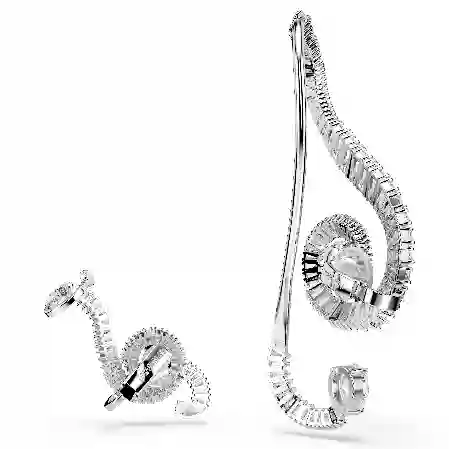 Resim Ariana Grande x Swarovski Klipsli Küpeler, Asimetrik tasarım, Kristal inci, Baget kesim, Beyaz, Rodyum kaplama