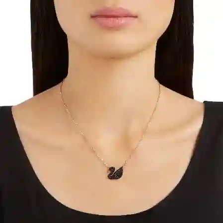 Resim Swan Kolye Ucu, Kuğu, Siyah, Pembe altın rengi kaplama