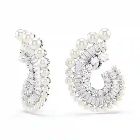 Resim Ariana Grande x Swarovski damla küpeler, Kristal inci, Karışık kesimler, Beyaz, Rodyum kaplama