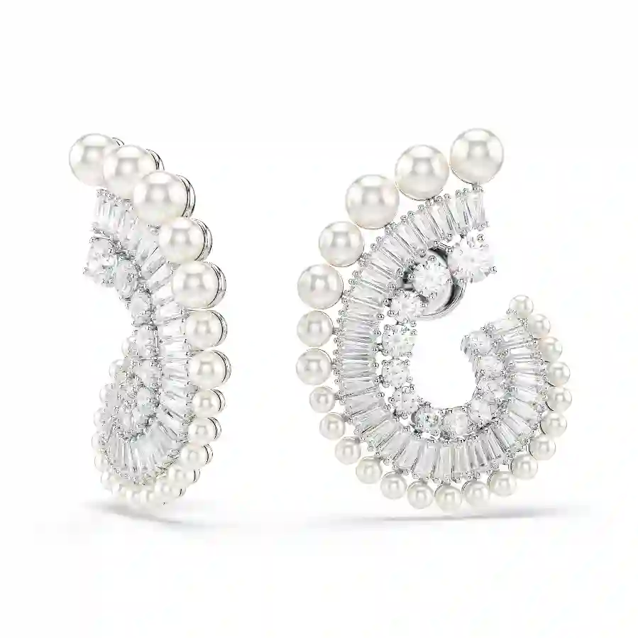 Resim Ariana Grande x Swarovski damla küpeler, Kristal inci, Karışık kesimler, Beyaz, Rodyum kaplama