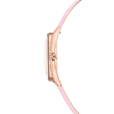 Resim Crystalline aura Saat, İsviçre Üretimi, Deri kayış, Pembe, Pembe altın rengi yüzey
