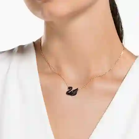 Resim Swan Kolye Ucu, Kuğu, Siyah, Pembe altın rengi kaplama