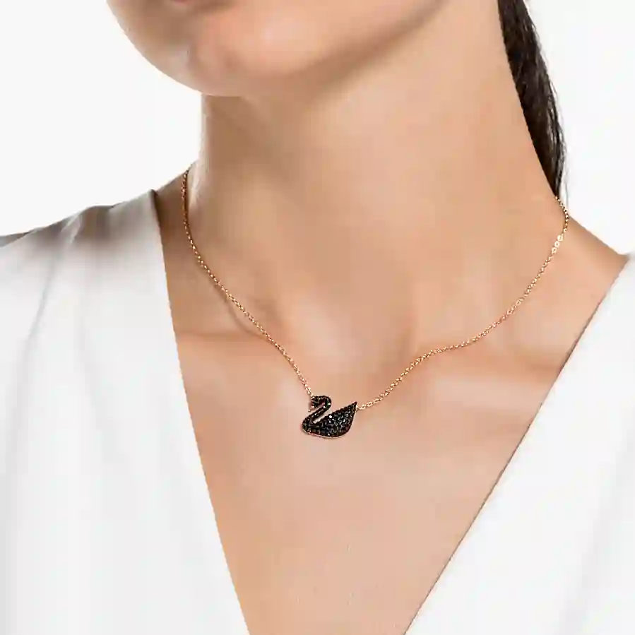 Resim Swan Kolye Ucu, Kuğu, Siyah, Pembe altın rengi kaplama