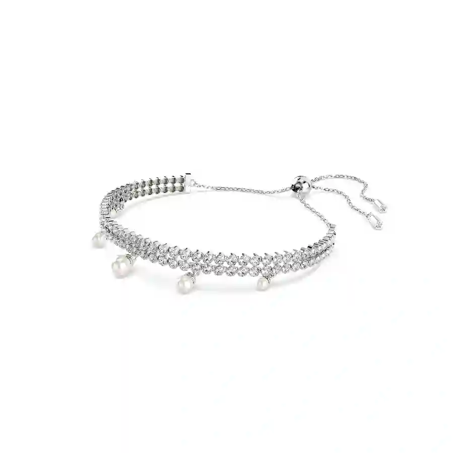 Resim Ariana Grande x Swarovski Bileklik, Kristal inci, Yuvarlak kesim, Beyaz, Rodyum kaplama