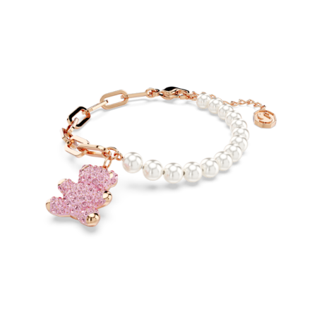 Resim Teddy Bileklik, Kristal inci, Ayıcık, Pembe, Pembe altın rengi kaplama