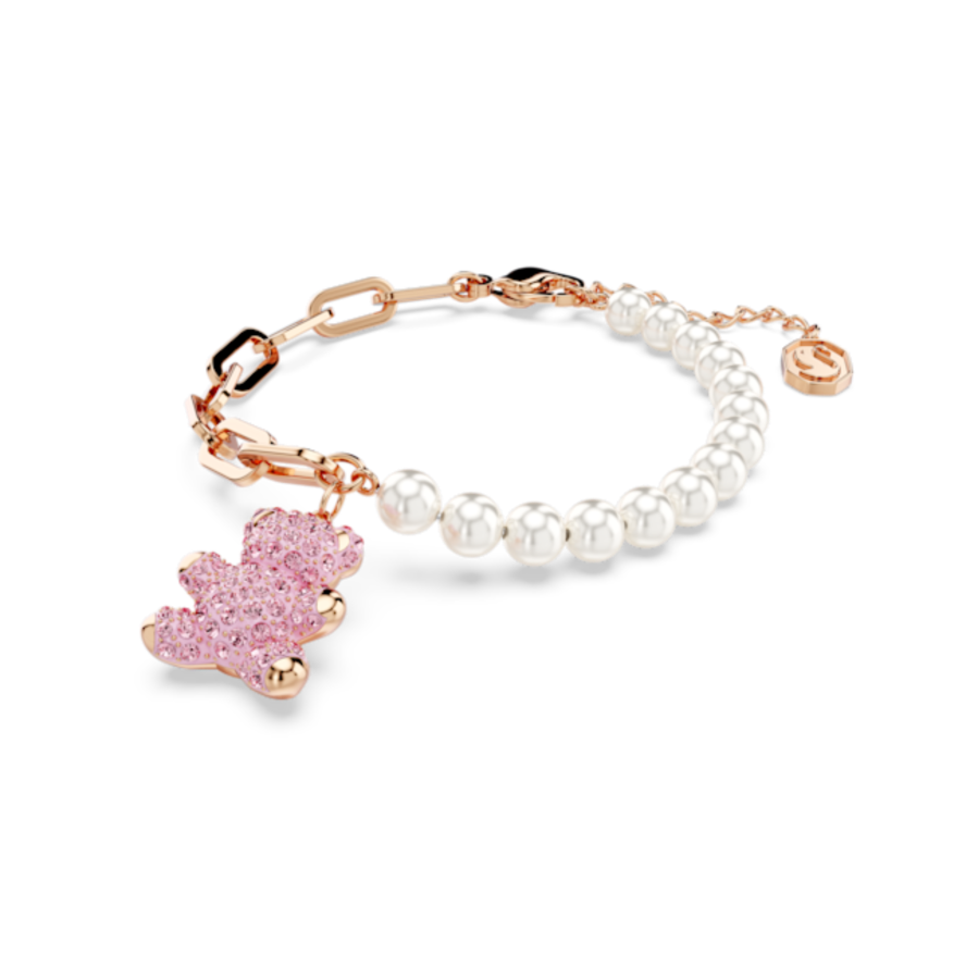 Resim Teddy Bileklik, Kristal inci, Ayıcık, Pembe, Pembe altın rengi kaplama